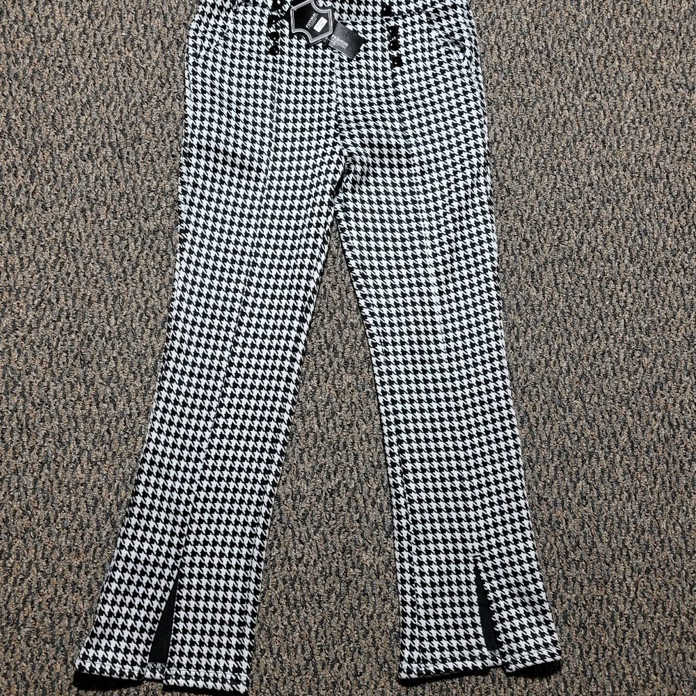 Fuyukai Black and White Houndstooth Open Split Hem  Flare Pants Size Large NWT